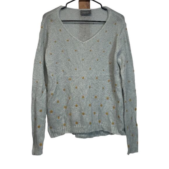 Wooden Ships Slate Gray & Gold Polka Dot Mohair Wool Blend Long Sleeve Sweater - Picture 1 of 9